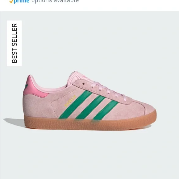Adidas Gazelle Pink Suede Sneakers with Green Stripes - Picture 1 of 6